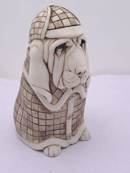 Rare Vintage Collectable John Biccard Crushed Marble Figurine - Detective Bloodhound Dog