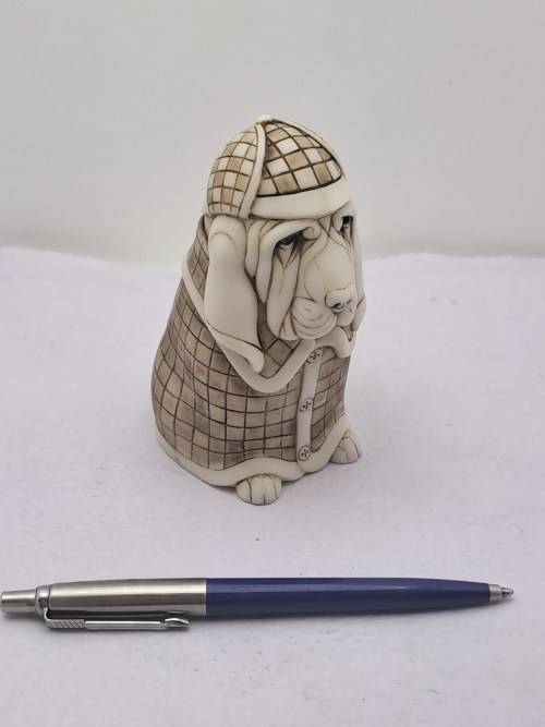 Rare Vintage Collectable John Biccard Crushed Marble Figurine - Detective Bloodhound Dog