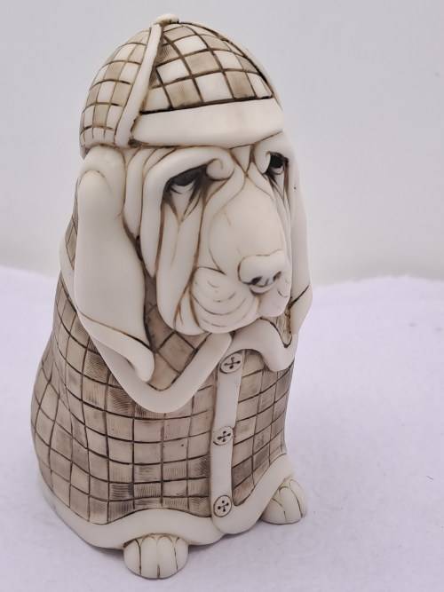 Rare Vintage Collectable John Biccard Crushed Marble Figurine - Detective Bloodhound Dog