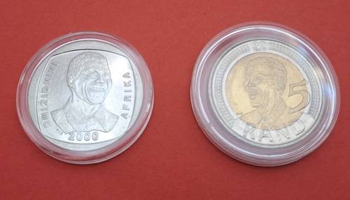 South Africa 2000 & 2008 90th Birthday Mandela R5 Coins -Encapsuled -Uncirculated