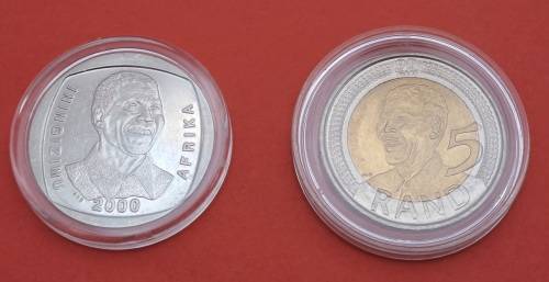 South Africa 2000 & 2008 90th Birthday Mandela R5 Coins -Encapsuled -Uncirculated
