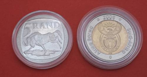 South Africa 2000 & 2008 90th Birthday Mandela R5 Coins -Encapsuled -Uncirculated