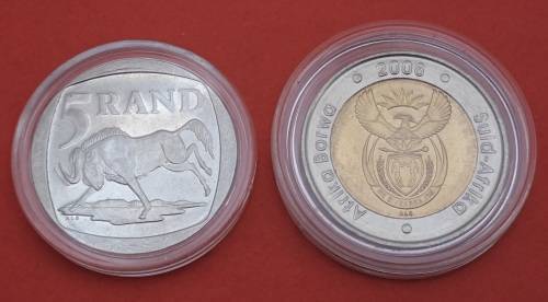 South Africa 2000 & 2008 90th Birthday Mandela R5 Coins -Encapsuled -Uncirculated