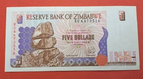 1997 Zimbabwe 5 Dollars Banknote