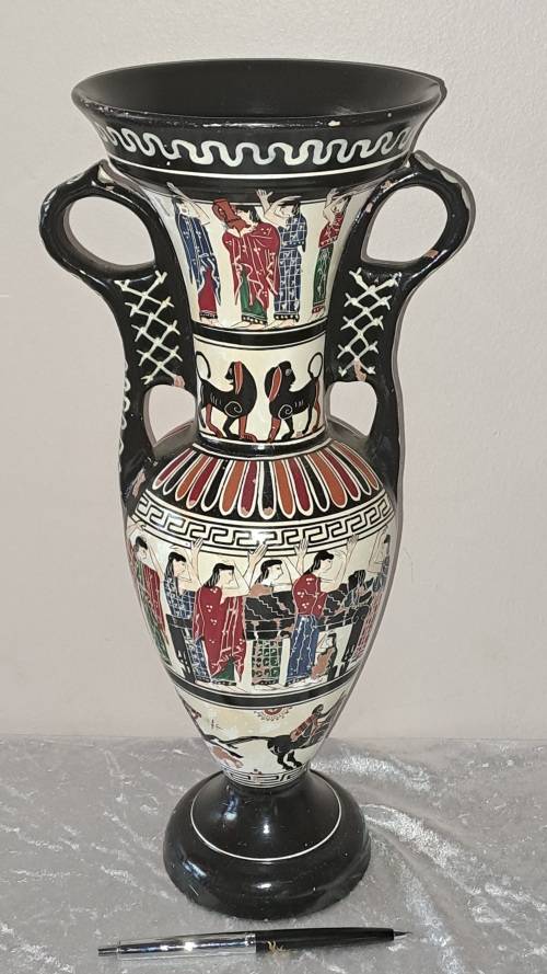 Large Vintage 1960`s Ceramic Vase by artist D. Vassilopoulos Handmade Greece-see desription 36,5cm