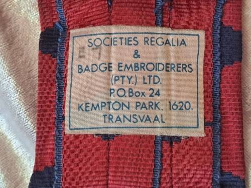 Vintage Masonic Royal Arch Sash -Companion-By Transvaal Badge Embroiderers
