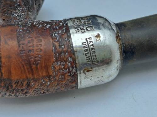 5 Used Vintage smoking Pipes with wooden stand-1 Antique Petersons System Pipe with sterling silver