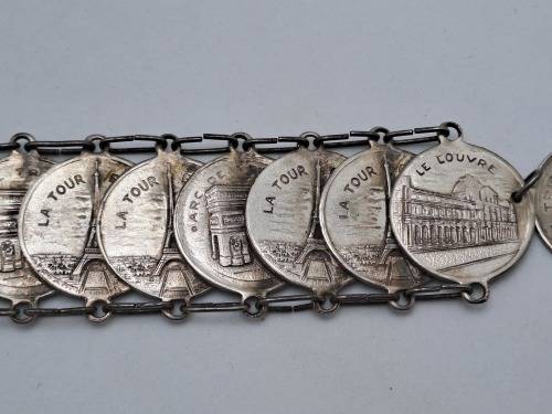 Vintage Paris La Tour Eiffel Coin Souvenir Bracelet with Landmarks 23cm
