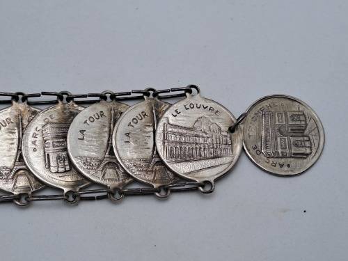 Vintage Paris La Tour Eiffel Coin Souvenir Bracelet with Landmarks 23cm