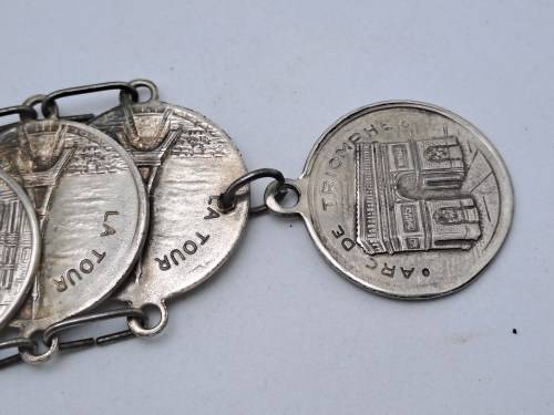 Vintage Paris La Tour Eiffel Coin Souvenir Bracelet with Landmarks 23cm