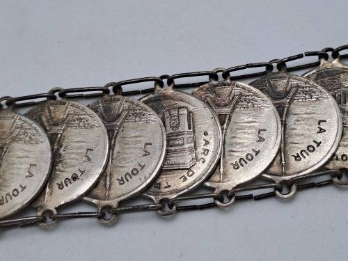 Vintage Paris La Tour Eiffel Coin Souvenir Bracelet with Landmarks 23cm