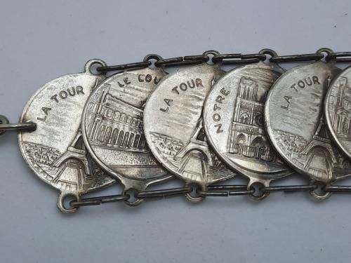 Vintage Paris La Tour Eiffel Coin Souvenir Bracelet with Landmarks 23cm