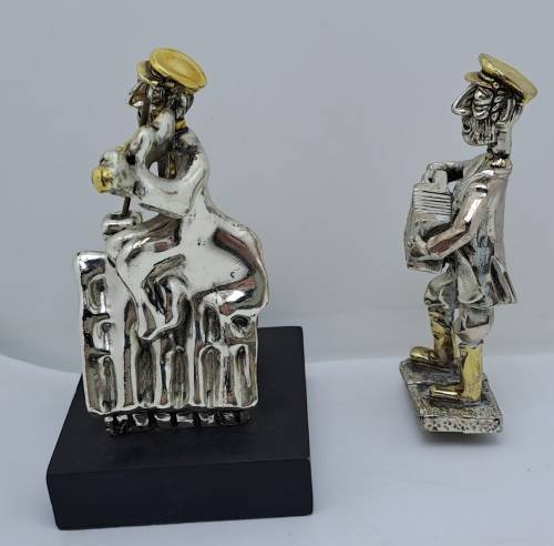 Vintage H.Karshi 925 Sterling Silver  Fiddler on the Roof and Accordion Player(No Stand) -Jerusalem