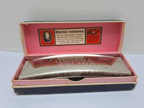 Vintage M.Hohner Harmonika UNSERE LIEBLINGE in Original Box.32 Holes
