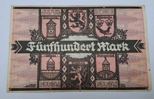 1922 Germany 500 Mark  German notgeld  Liebenwerda/Stadt Note-Emergency Money