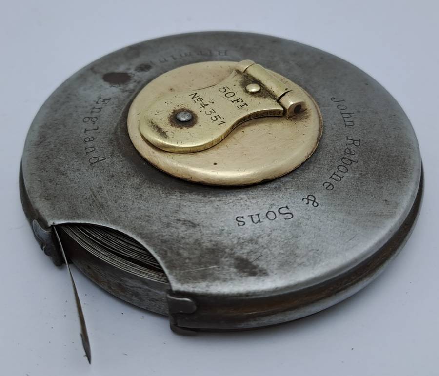 Vintage John Rabone & Sons Metal 50ft measuring tape No 4351 (BROKEN) Made in England