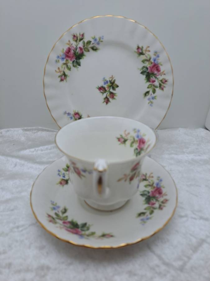 Vintage Royal Albert `Moss Rose` Bone China Tea Trio