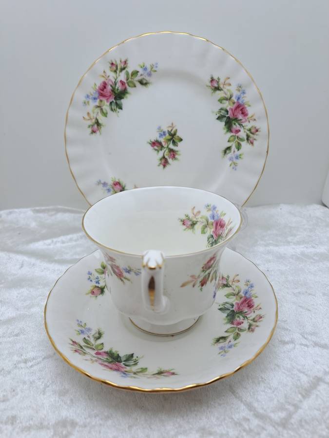 Vintage Royal Albert `Moss Rose` Bone China Tea Trio