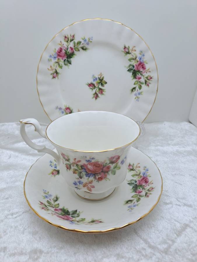 Vintage Royal Albert `Moss Rose` Bone China Tea Trio