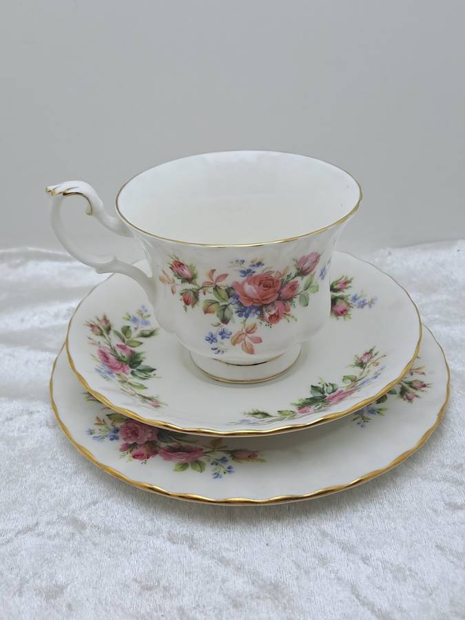 Vintage Royal Albert `Moss Rose` Bone China Tea Trio