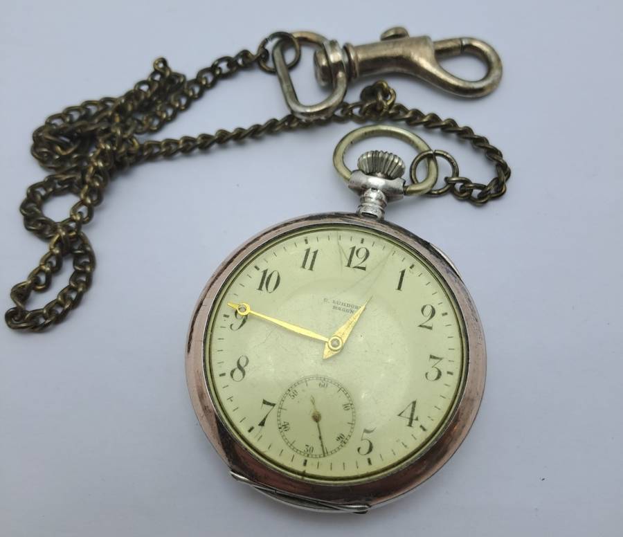 Antique G.Luhdohee Hagen Silver Pocket Watch -with Omega 3890059 Movement -Working