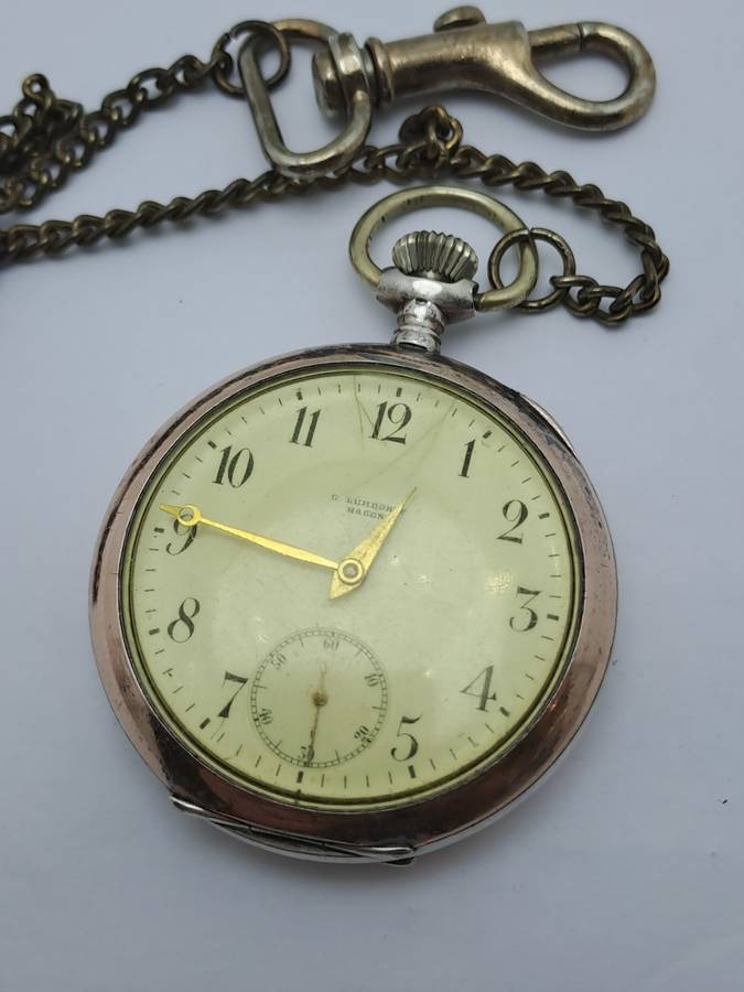 Antique G.Luhdohee Hagen Silver Pocket Watch -with Omega 3890059 Movement -Working