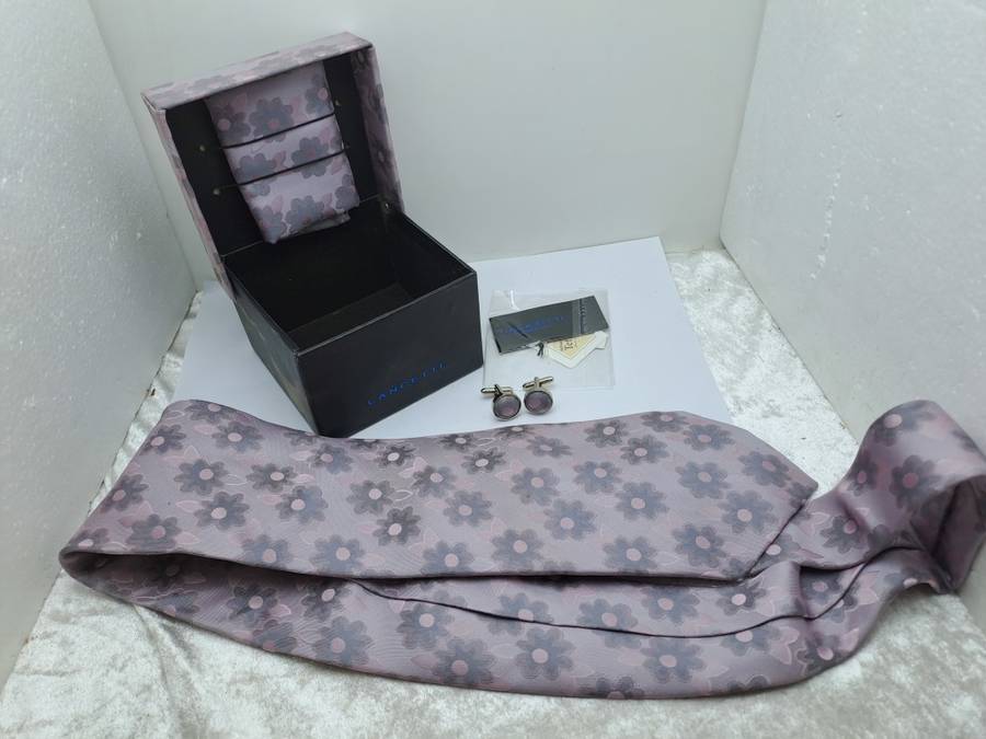 Unused - LANCETTI Italian Designer Tie, Design Hanky & Cufflinks Gift Set -Boxed