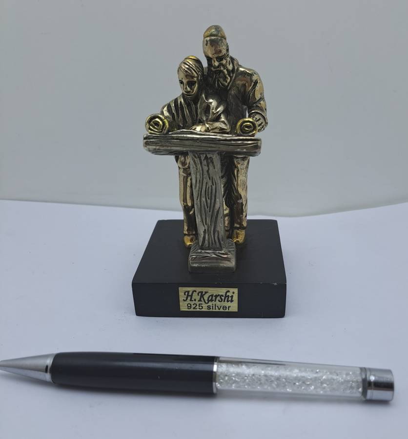 Collectable 925 sterling Silver Figurine of Rabbi and Boy Reading Torah- by H.Karshi