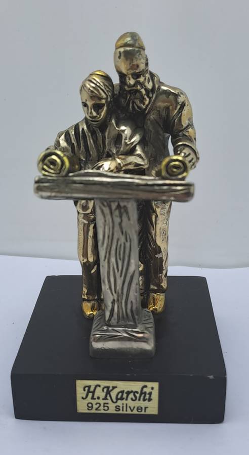 Collectable 925 sterling Silver Figurine of Rabbi and Boy Reading Torah- by H.Karshi