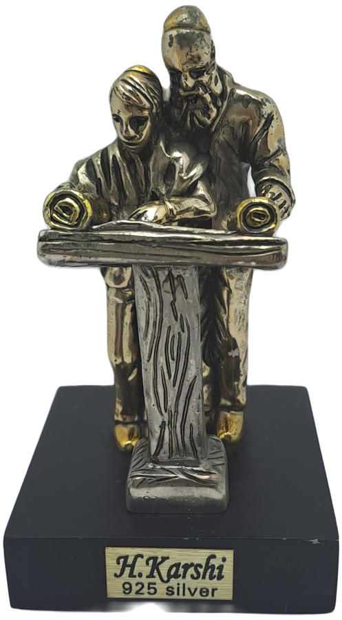 Collectable 925 sterling Silver Figurine of Rabbi and Boy Reading Torah- by H.Karshi