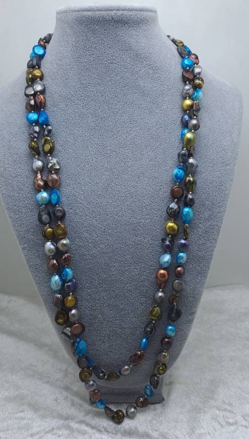 Beautiful Vintage Genuine Multi Color Fresh water Pearl Necklace -1,5 Meters Long (150cm)