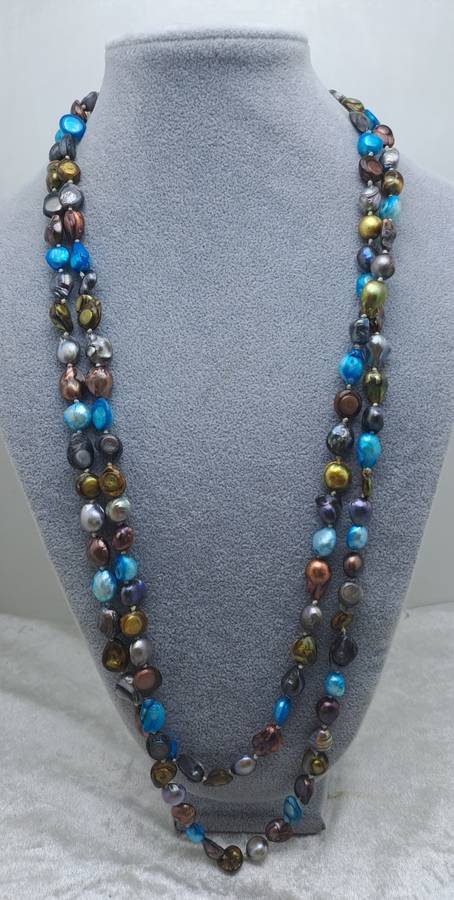 Beautiful Vintage Genuine Multi Color Fresh water Pearl Necklace -1,5 Meters Long (150cm)