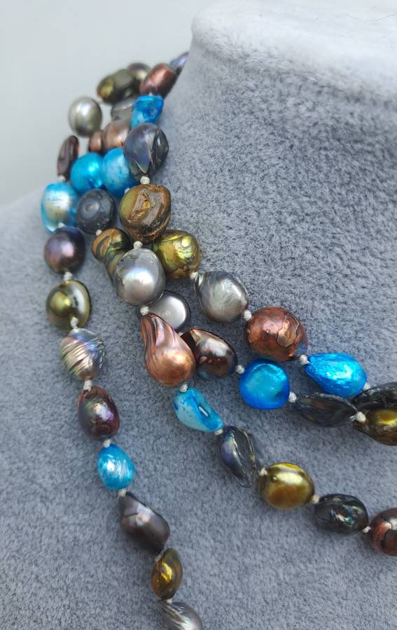 Beautiful Vintage Genuine Multi Color Fresh water Pearl Necklace -1,5 Meters Long (150cm)
