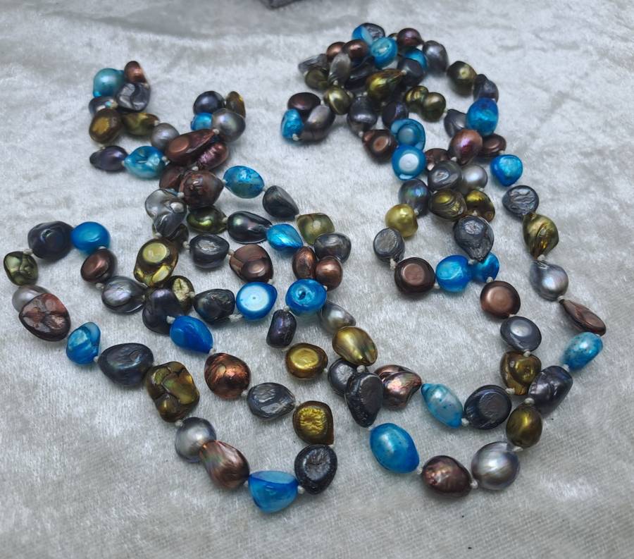 Beautiful Vintage Genuine Multi Color Fresh water Pearl Necklace -1,5 Meters Long (150cm)