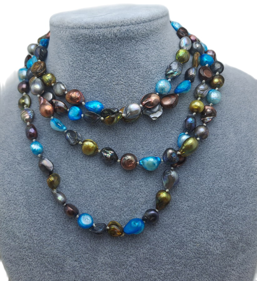 Beautiful Vintage Genuine Multi Color Fresh water Pearl Necklace -1,5 Meters Long (150cm)