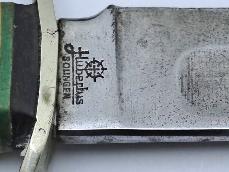 Vintage Hubertus Solingen Germany Hunting Knife Stag Horn Handle - with Leather Sheath 22,5cm