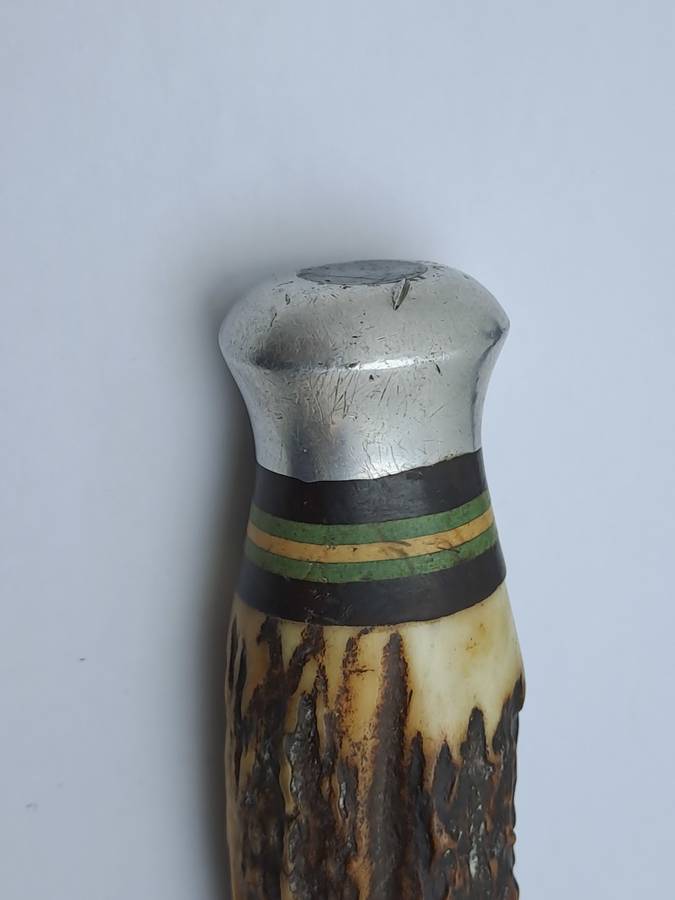 Vintage Hubertus Solingen Germany Hunting Knife Stag Horn Handle - with Leather Sheath 22,5cm