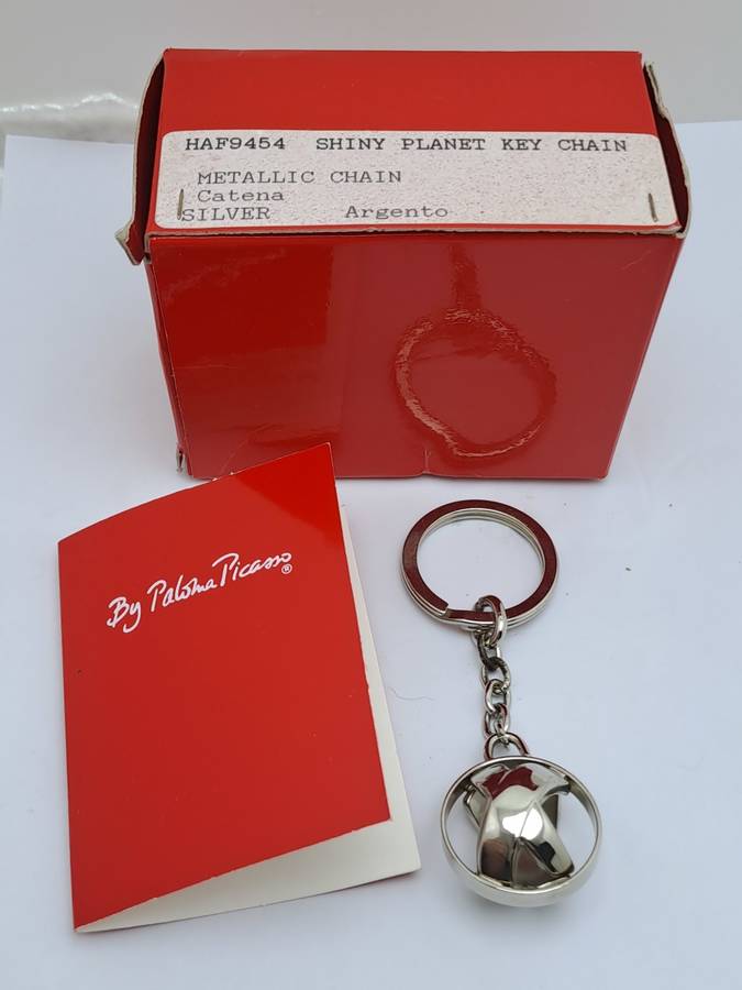 By Designer Paloma Picasso-Shiny Planet Key Chain Catena Silver Argento ITALY-Unused -Boxed