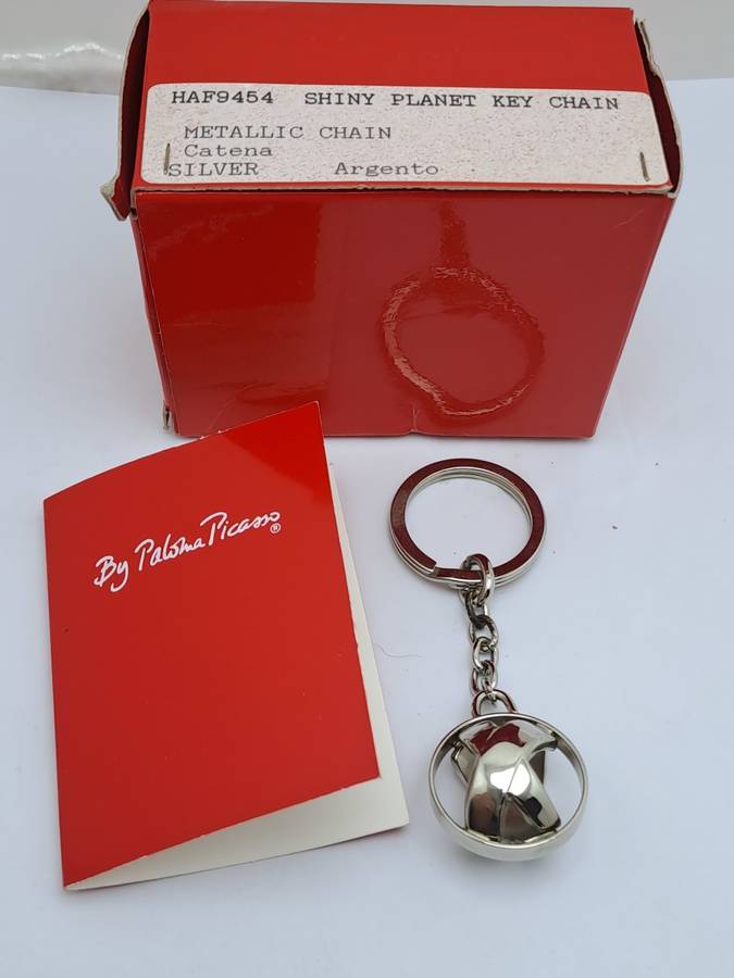 By Designer Paloma Picasso-Shiny Planet Key Chain Catena Silver Argento ITALY-Unused -Boxed