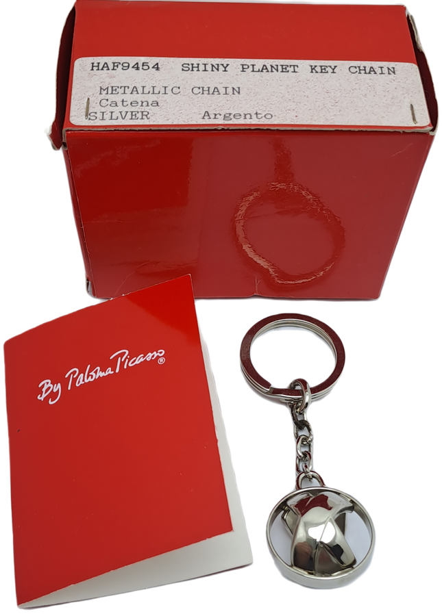 By Designer Paloma Picasso-Shiny Planet Key Chain Catena Silver Argento ITALY-Unused -Boxed