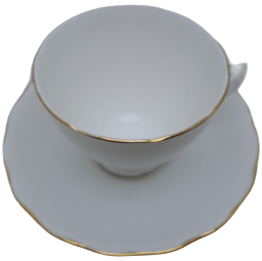 Vintage ROYAL MALVERN Fine Bone China Cup and Saucer- White and Gold -(10 available)