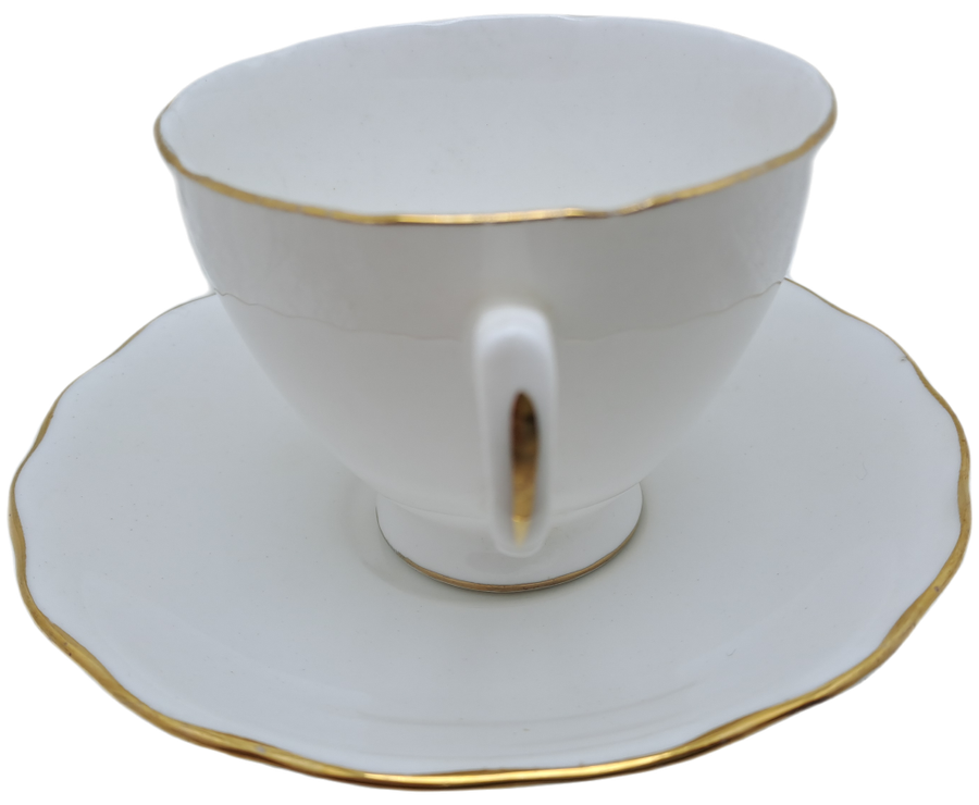 Vintage ROYAL MALVERN Fine Bone China Cup and Saucer- White and Gold -(10 available)