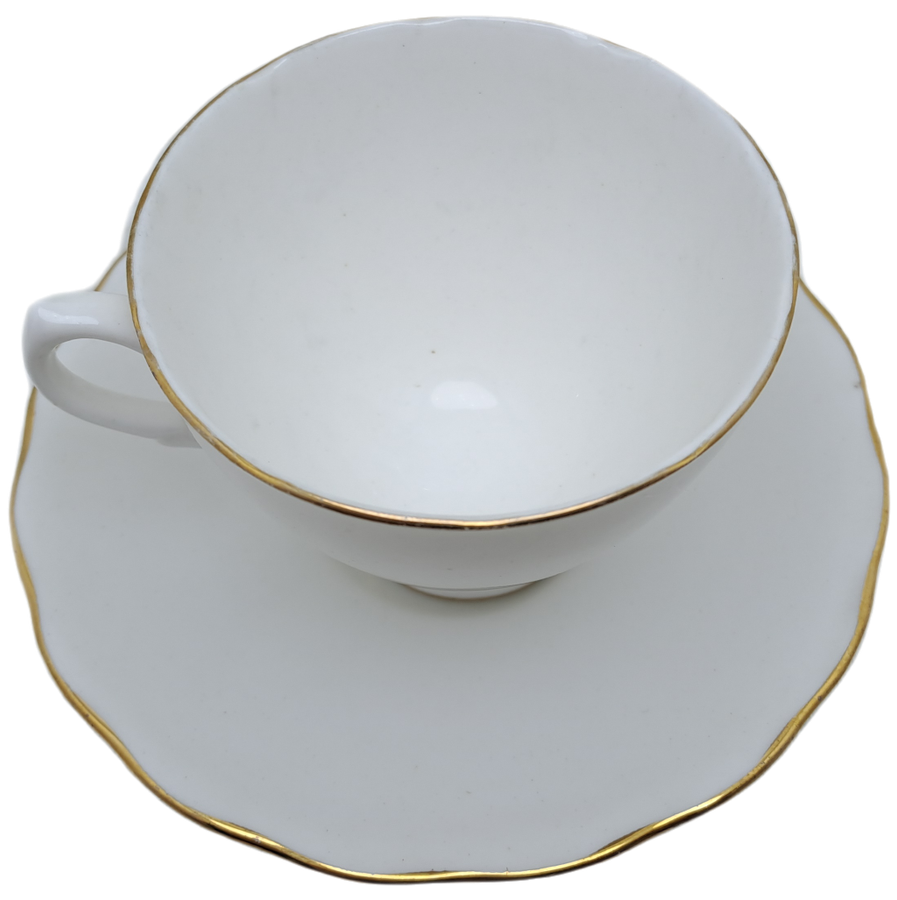 Vintage ROYAL MALVERN Fine Bone China Cup and Saucer- White and Gold -(10 available)