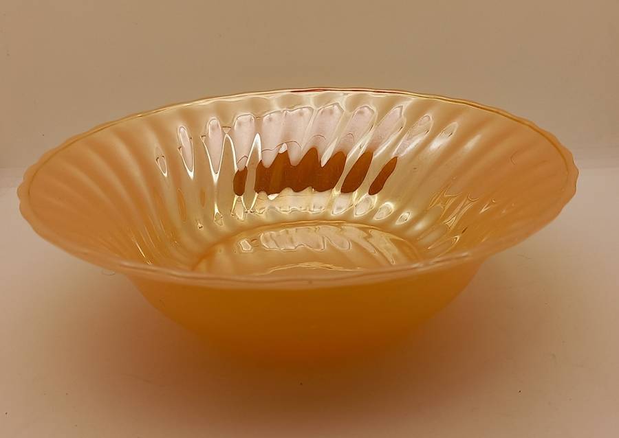 1940 -1950s Vintage Anchor Hocking Fire-King Glass Peach Lusterware SALAD BOWL 6cmx21cm-USA
