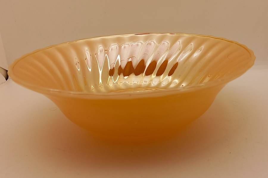 1940 -1950s Vintage Anchor Hocking Fire-King Glass Peach Lusterware SALAD BOWL 6cmx21cm-USA