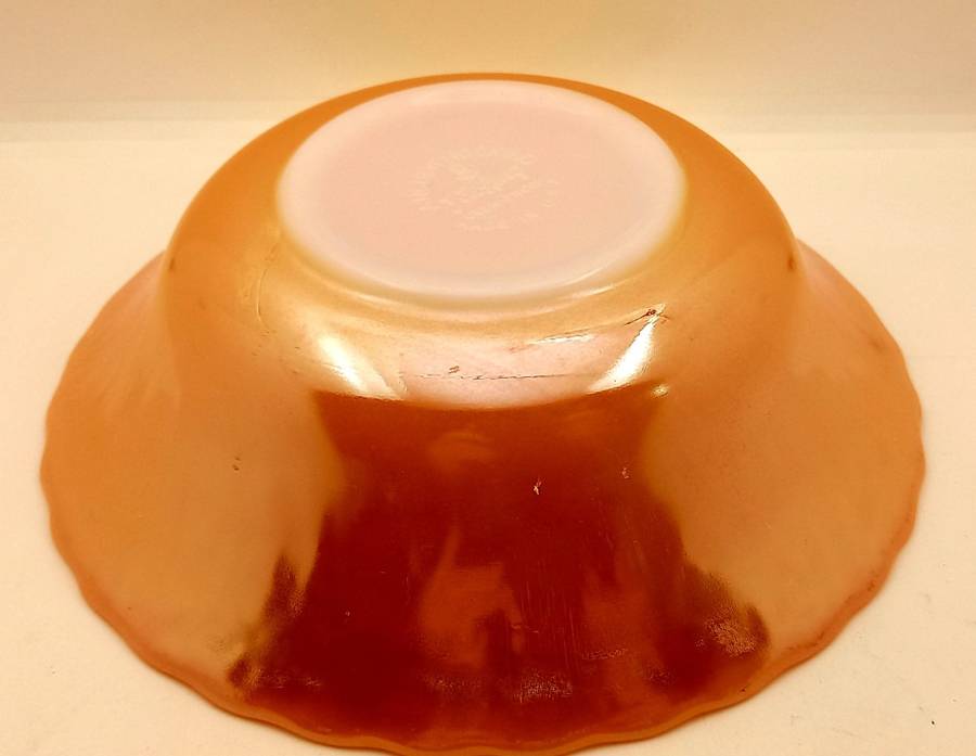 1940 -1950s Vintage Anchor Hocking Fire-King Glass Peach Lusterware SALAD BOWL 6cmx21cm-USA
