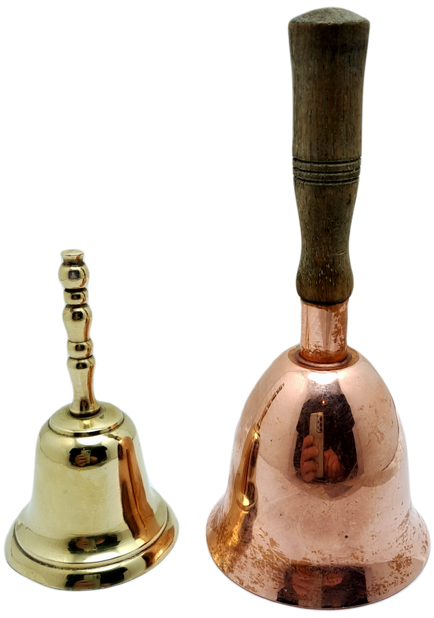 2 x vintage Dinner Bells  Brass and copper 145mm and 70mm