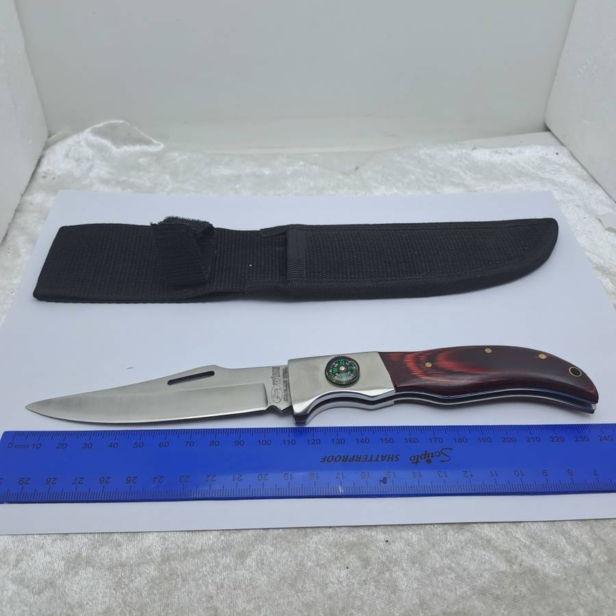 Pre-Owned Columbia Fujunjie USA Folding Knife with Canvas Sheath