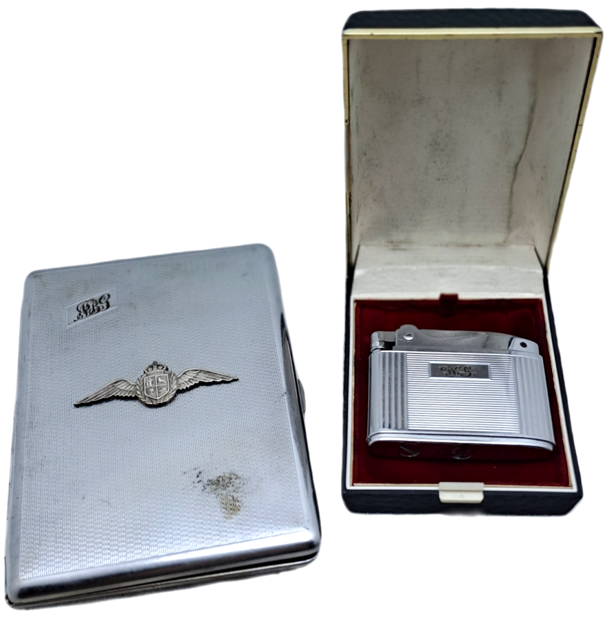 Vintage Cigarette Case with WW2 SAAF Badge and a Ronson Adonis Lighter