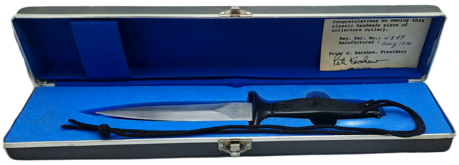 Vintage Metal Kershaw Knife Case with an Unknown Combat Knife